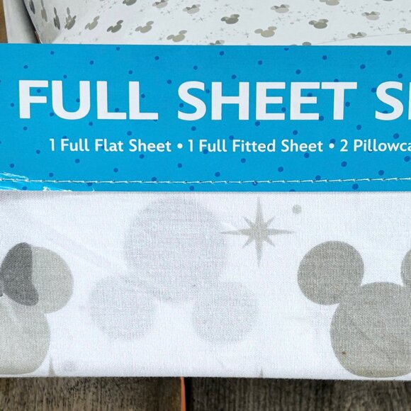 Disney Mickey Minnie Mouse GRAY SILHOUETTE Full Size 100% Cotton Sheet Set - Picture 3 of 4